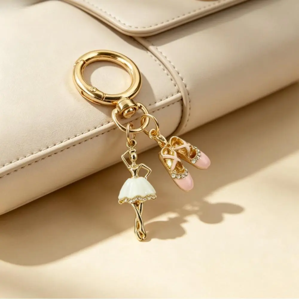 Ballerina Rhinestone Keychain | White Enamel Ballet Dancer Pink Pointe Shoes Girly Dance Bag Charm, Dancewear, Collectibles, Leotards, Teen Girl, Plastic, Silhouette Shape