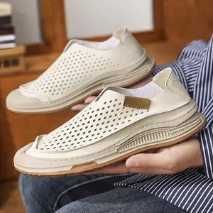 BDHJYDB New Casual Versatile Breathable Soft-Soled Slip-On Comfortable Men's Shoes, Summer Perforated Breathable Slip-On Loafers