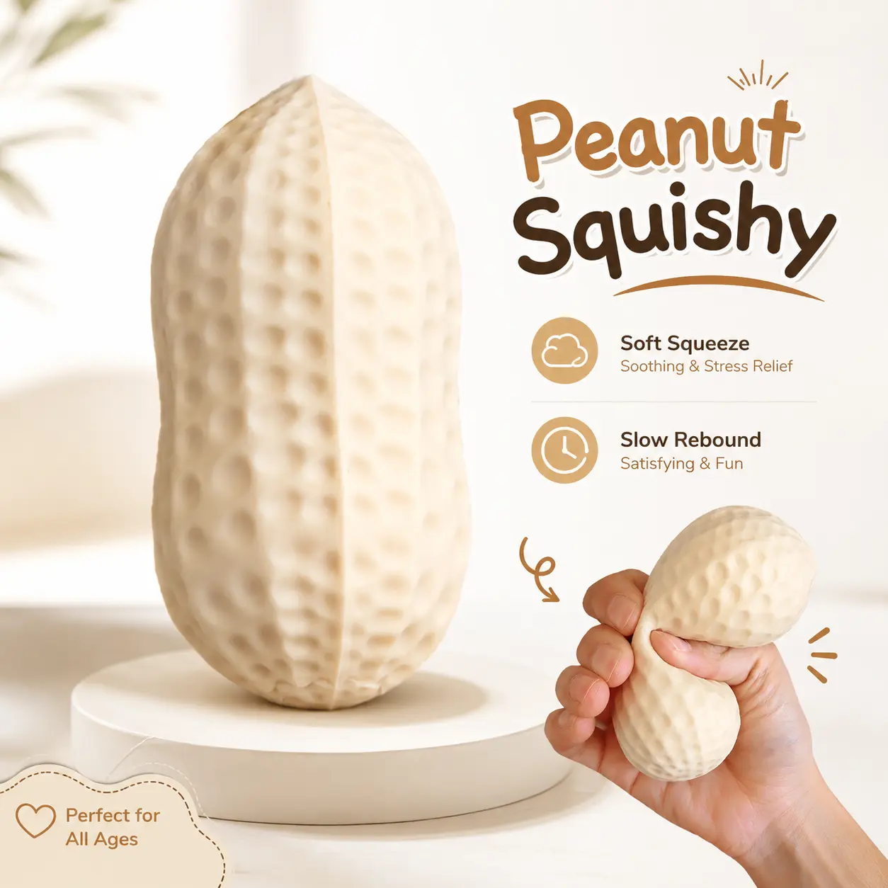 Cute Peanut Slow-Rising Sensory Squishy - Soft Sensory Fidget, Unisex Desk Fidget Buddy, Oddly Satisfying Stress Relief Toy, ADHD Hand Exercise Aid, Mystery Surprise Gift, Adorable & Playful Design Desk Decor