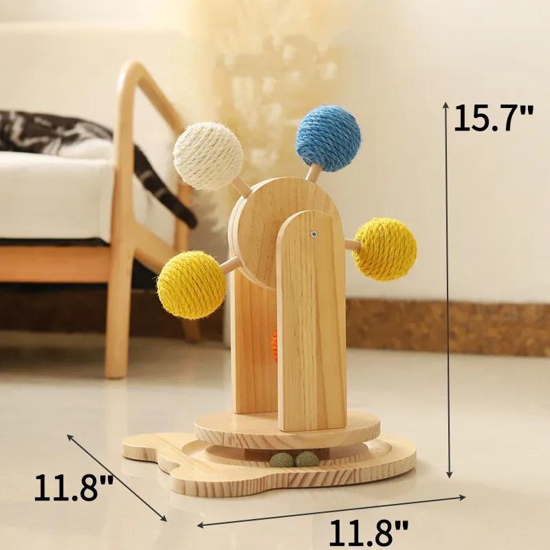 Solid Wood Cat Scratcher with Rotating Balls - 2-in-1 Sisal Scratch Pad & Interactive Track Toy, Natural Durable Furniture Friendly Cat Enrichment