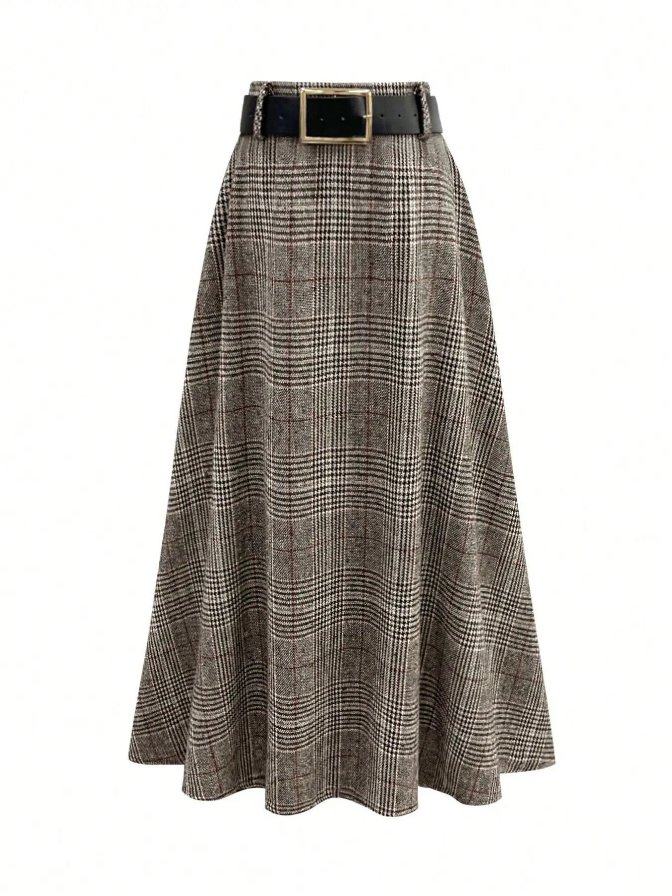 British Mixed Color Plaid High Waist Midi Skirt, Belt, Daily Streetwear, Graduation Return School Item, Office Casual Wear, Y2K Style