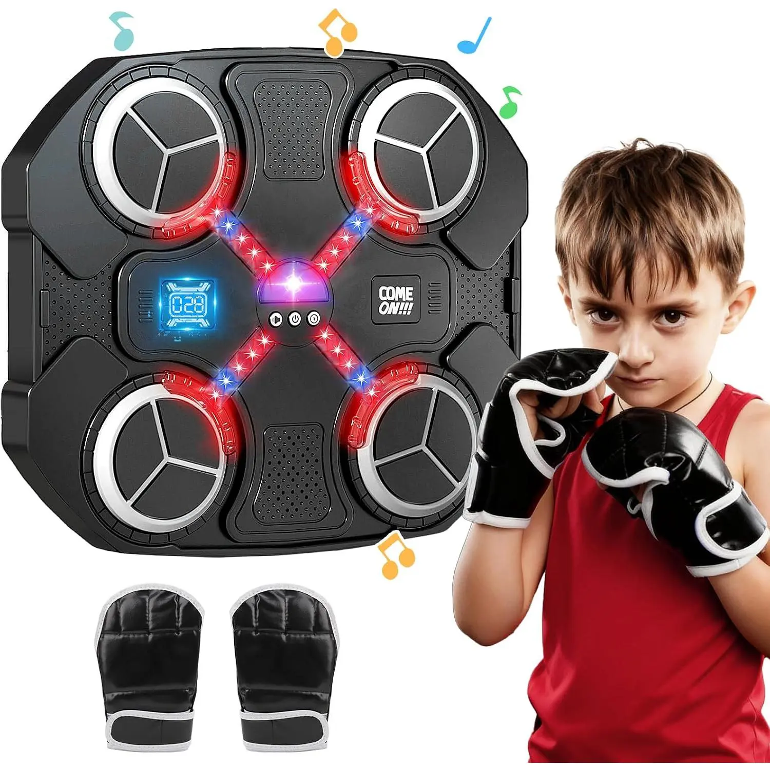 Music Boxing Machine for Kids with Gloves, Interactive Boxing  Wall Mounted Smart Bluetooth Punching Boxing Training Sport  for Kids, Birthday Gifts for Boys Girls 5 6 7 8 9 10 12+