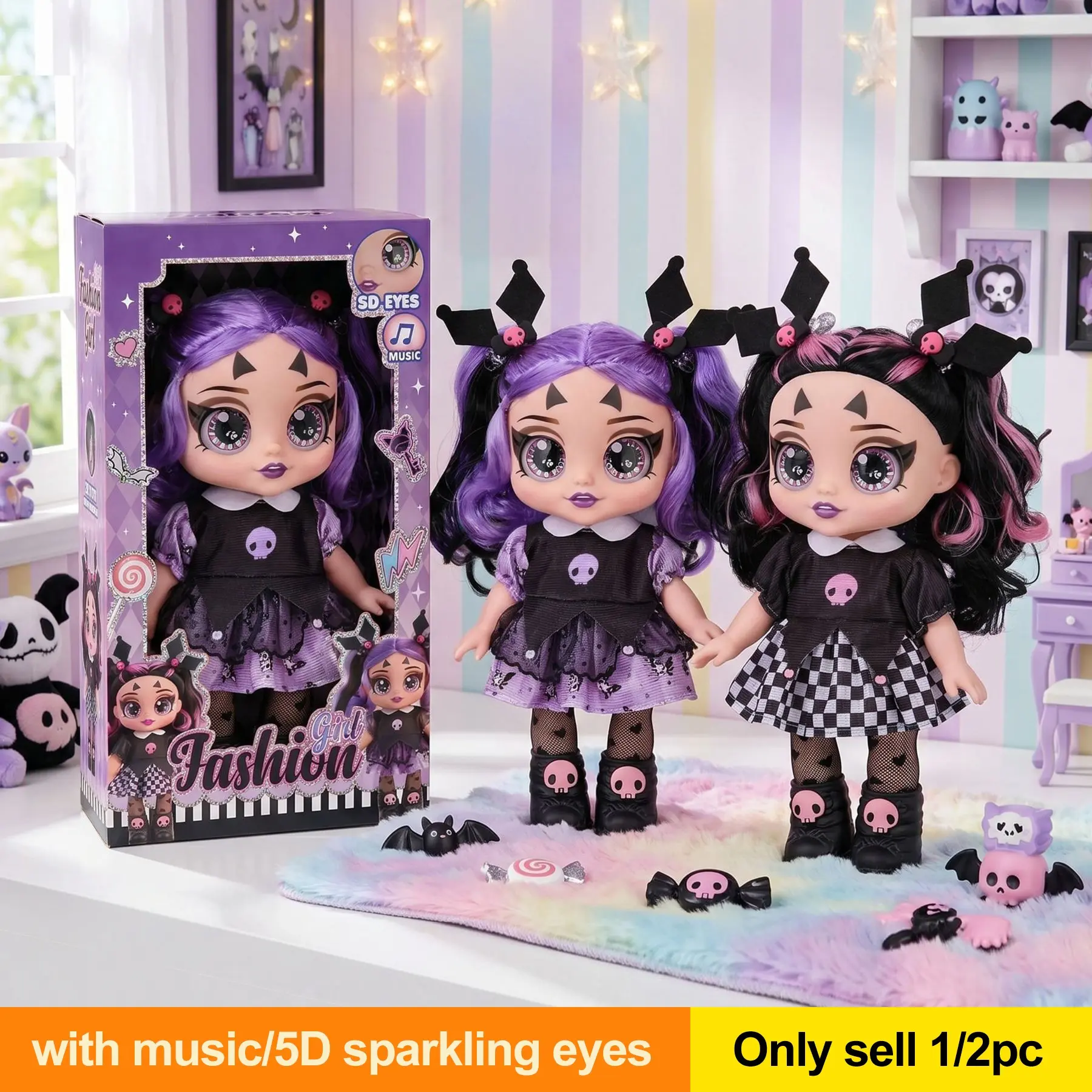 13-Inch Kpop Dark Princess Singing Dolls Set, Anime Action Figure, 5-Jointed Music-Playing Doll, Perfect Gift for Girls' Holidays and Birthdays