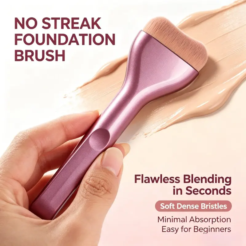 Dense Soft Flat Head Foundation Makeup Brush, Non-Absorbent Liquid Foundation Blender, Smooth Flawless Base, Easy for Beginners