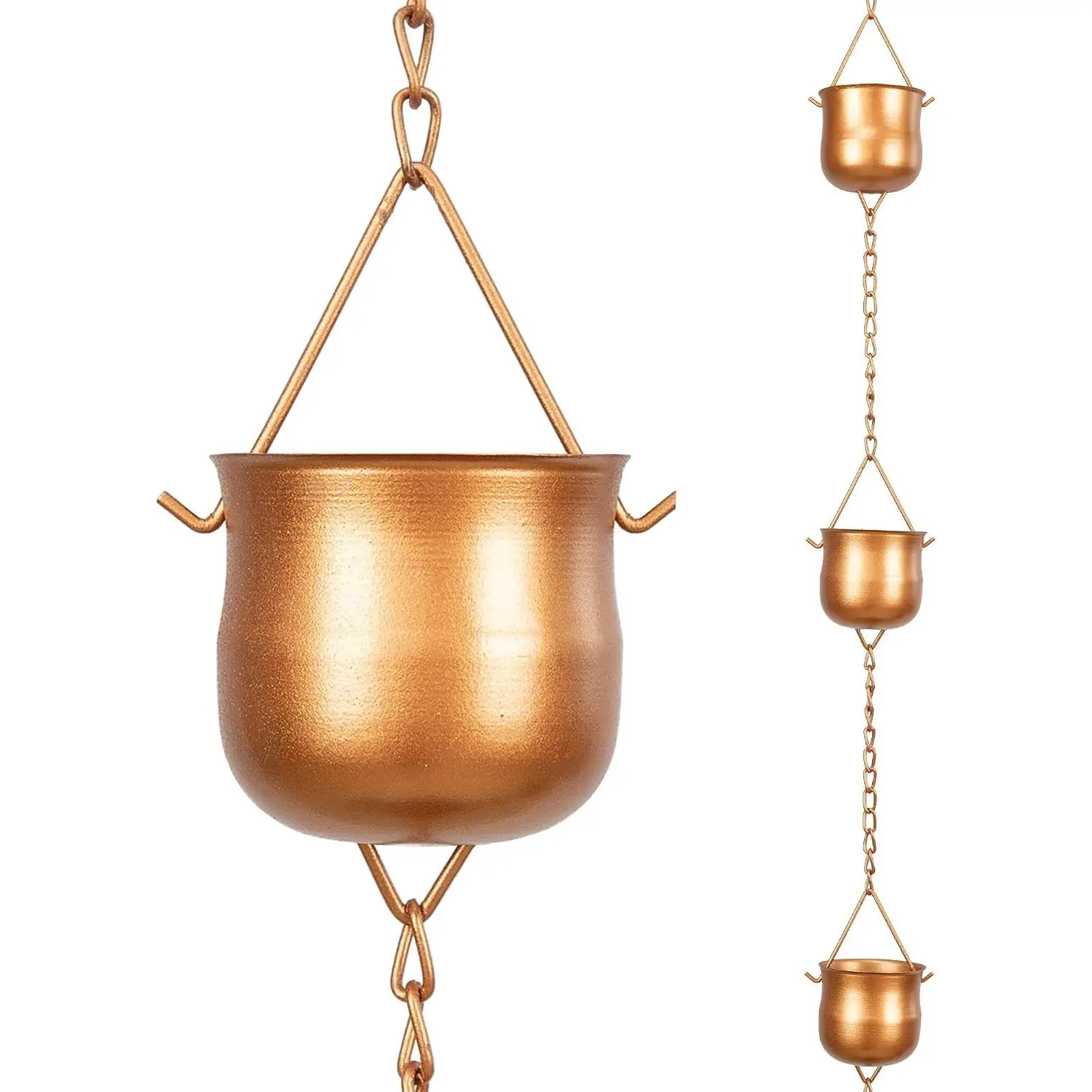 Iron Rain Chain for Gutters, 8.5ft 10-Cup, Copper, Honeypot