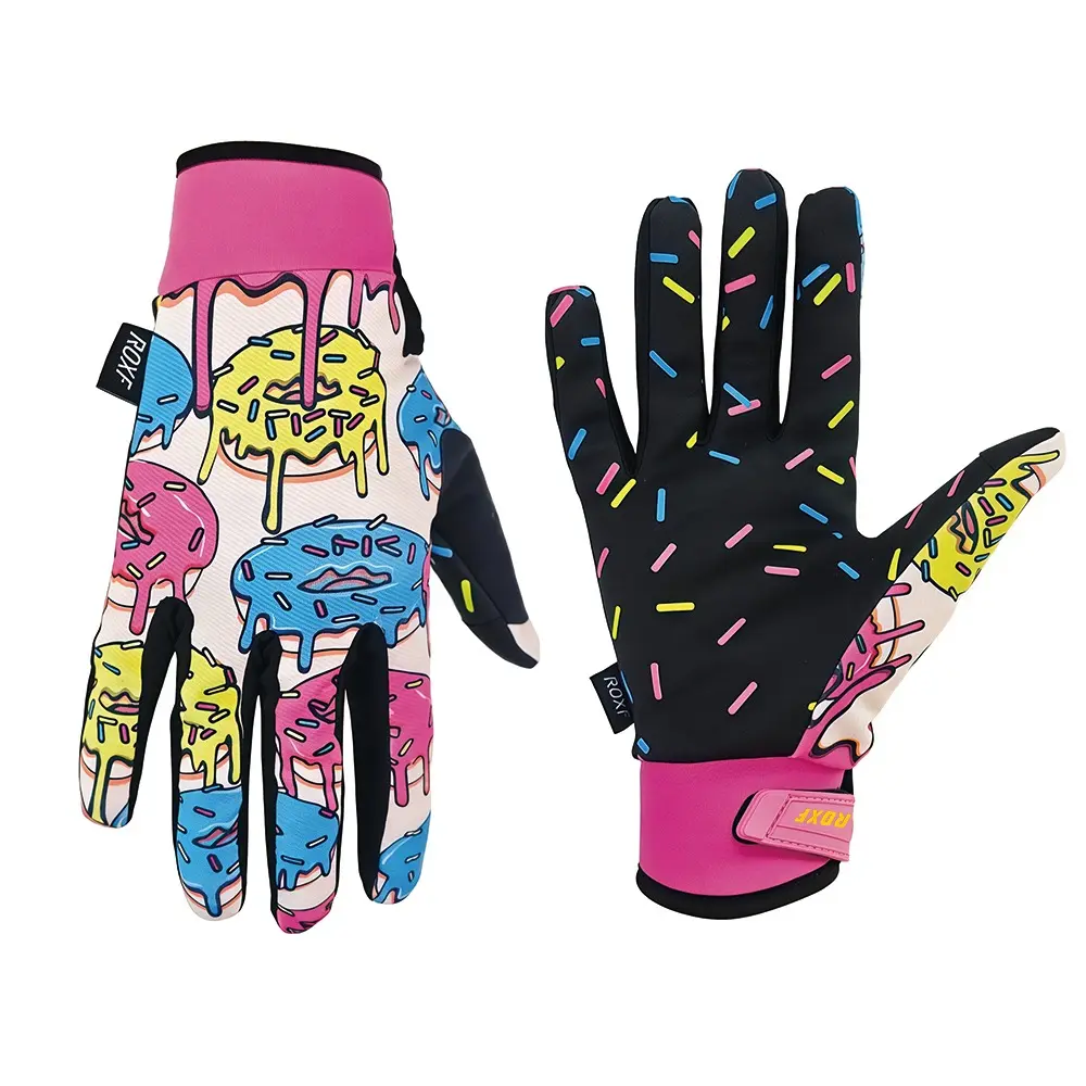 Donut Print Full Finger Cycling Gloves, Mountain Bike Gloves Breathable Shock Absorbing Anti Slip Touch Screen MTB Racing Gloves Unisex Lightweight Flexible Padded for Biking Motorcycle Outdoor Sports