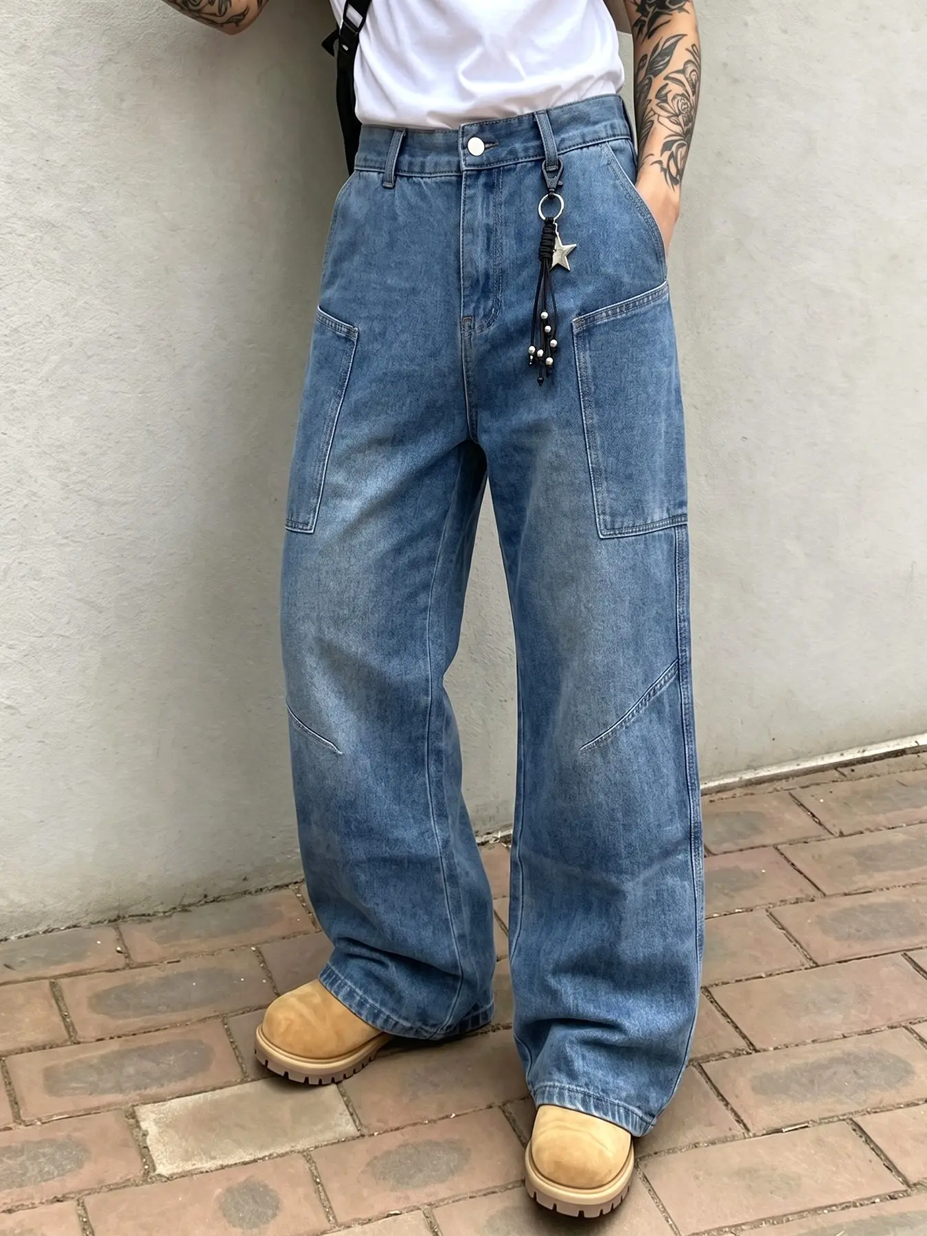 Vintage Workwear Jeans, Multi-Pocket Design, Loose-Fit Straight Leg, Classic Durable, Fashionable Versatile, Gift for Partner