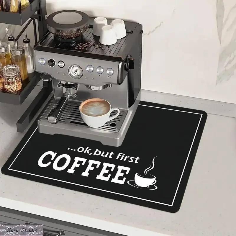 Absorbent Non-Slip Coffee Machine Mat for Countertop, Quick-Dry Splash-Proof Kitchen Counter Protector, Kitchen Accessories for Espresso Machine, Coffee Maker & Cups