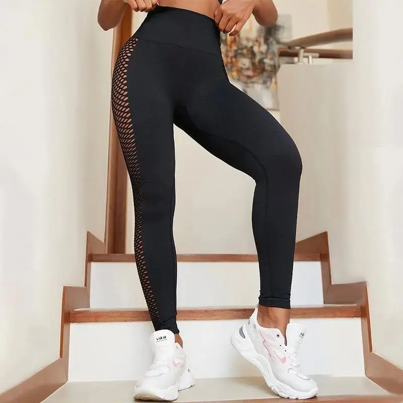 Women's Clothes Funky High-Waist Fishnet Active Wear Leggings - Moisture-Wick, Breathable, High-Stretch for Yoga/Gym All-Season Casual Bottoms, Peppy, Commute, Daily, Fashion, Female, High Waisted Leggings, Gym Sportswear Bottoms