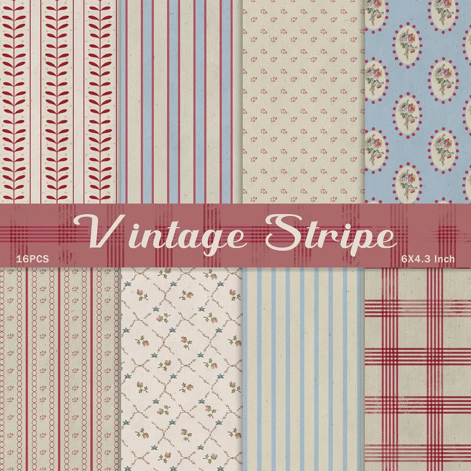 Scrapbook Paper,16 Sheets 4.1x5.8 Inch  Stripe Style Scrapbook Supplies,Single-Sided  Origami Decoupage Paper for DIY Crafts, Card Making, Art Journaling