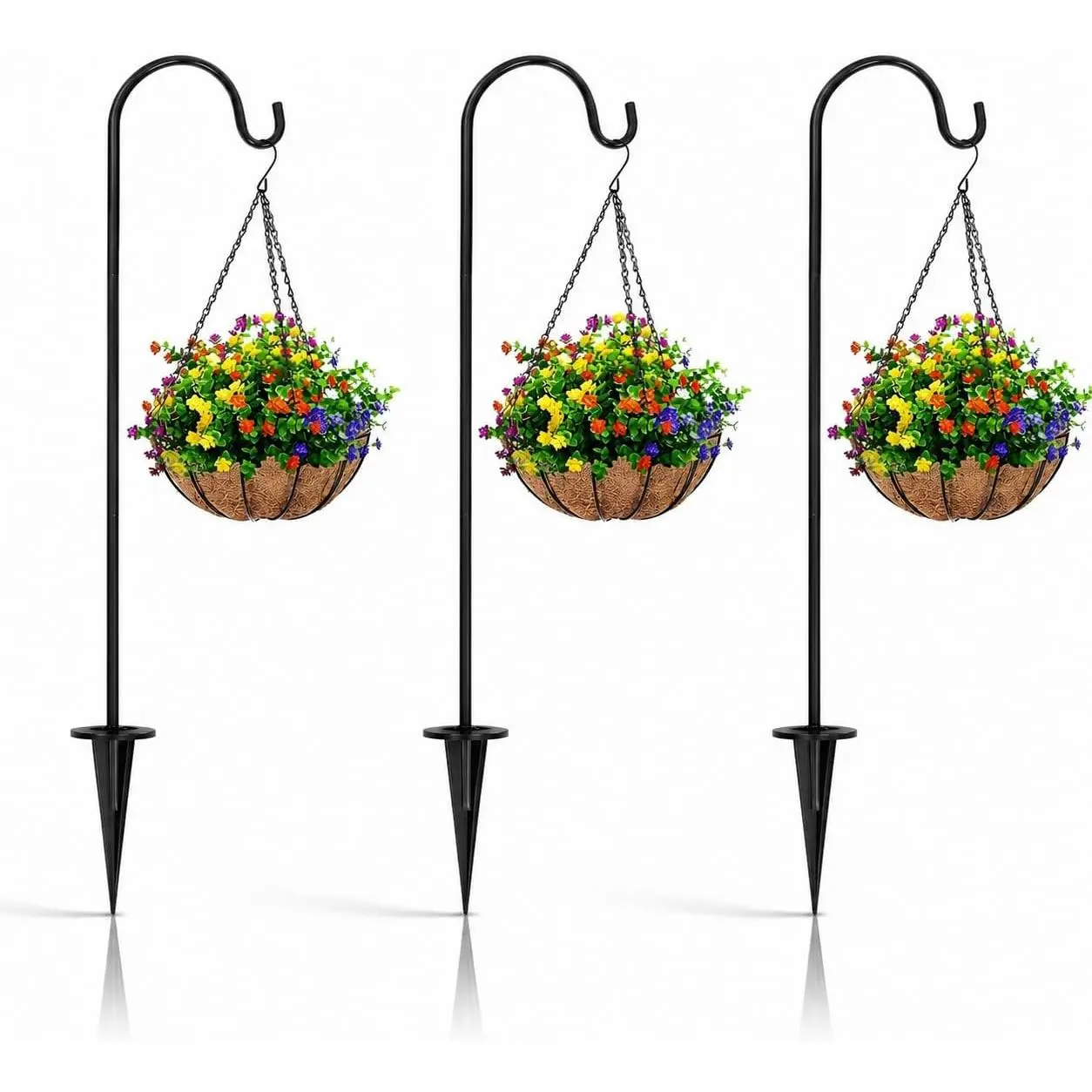 Iron Shepherd's Hook with Cone Base, 27.5 Inch Black Retro Outdoor Garden Pole (1-Pack) for Bird Feeder, Solar Light Hanger, Pathway Patio Yard Decor Stake, Retro Look