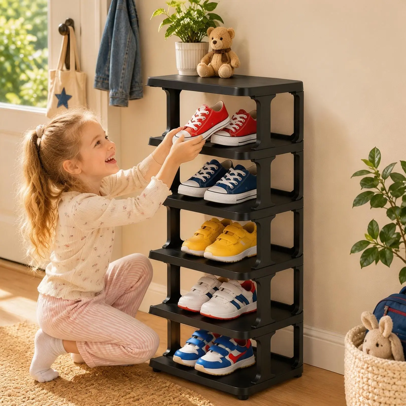 6-Tier Vertical Narrow Tall Shoe Rack, Stackable Sturdy Shoe Storage Organizer for Front Door Entrance, Closet & Corner Entryway Shoe Cubby Shelf