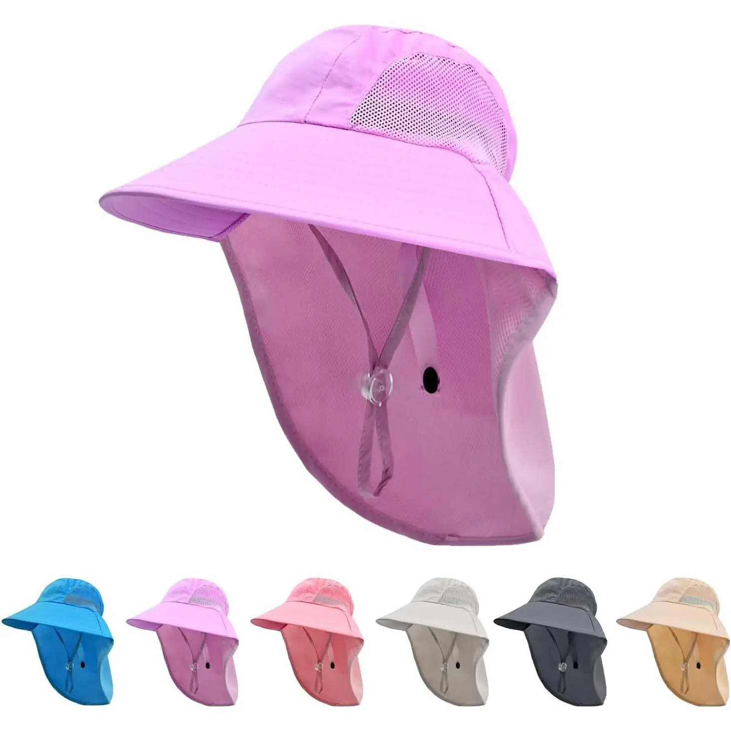 Kids Sun Hat with Neck Flap UV Protection Summer Toddler Beach Hat Unisex Ponytail Hat Wide Brim Fishing Hat,summervibes