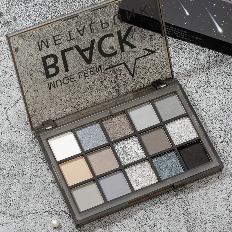 15 Color Dark Smoky Eye Shadow Set, Cosmetic Palette, Cool Silver Shades, Matte Metallic Highlight, Long Lasting, Halloween Party Makeup, Eyeshadow Palettes
