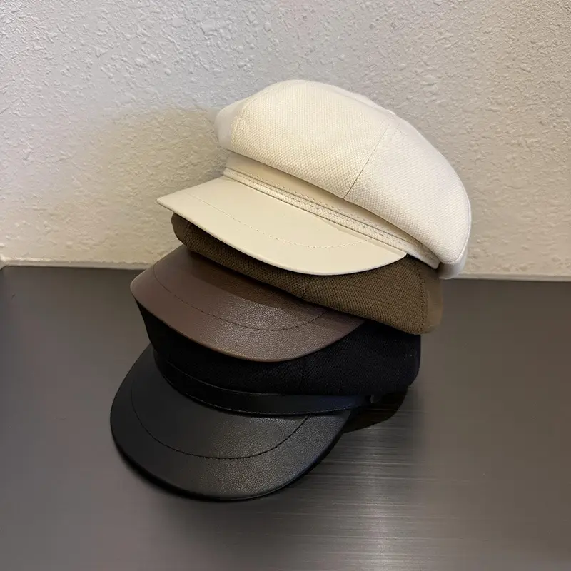Womens baker boy hat leather brim newsboy hats vintage cabbie cap retro fashion painter hats casual outdoor street clothing wear autumn winter caps white brown black styling nice gifts