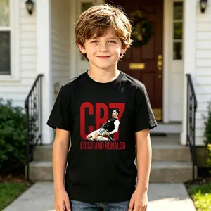 Trending CR7 Soccer Kids Cotton T-Shirt Breathable Lightweight 100% Cotton Crew Neck Graphic Tee Football Fan Streetwear Short Sleeve Top Boys Girls Daily Wear Sports Travel Birthday Gift