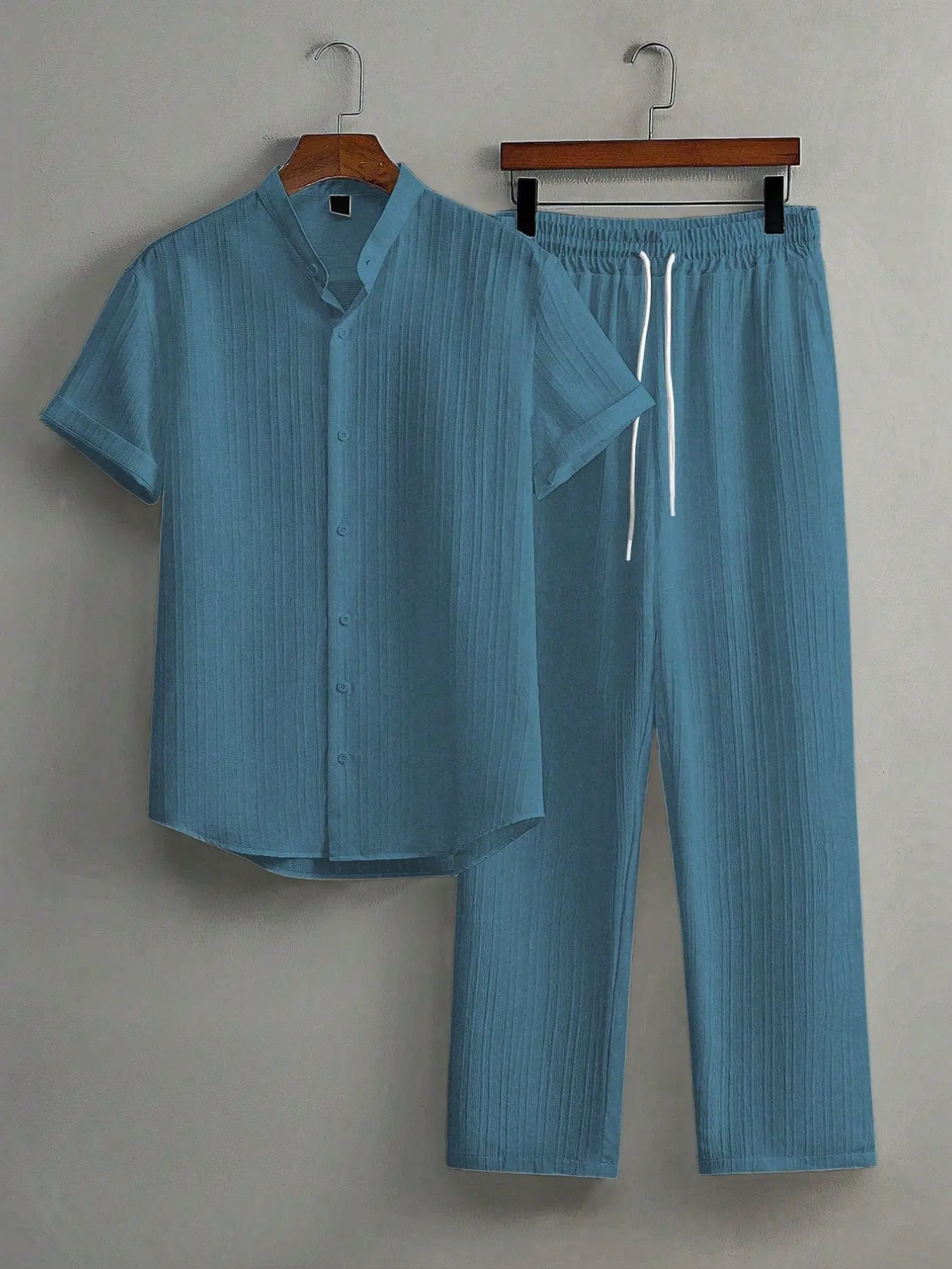 Two-Piece Set Men's Linen Breathable Set, Casual Short Sleeve Button Up Fitted Shirt & Pants Set for Summer, Men's Clothes for Beach Vacation