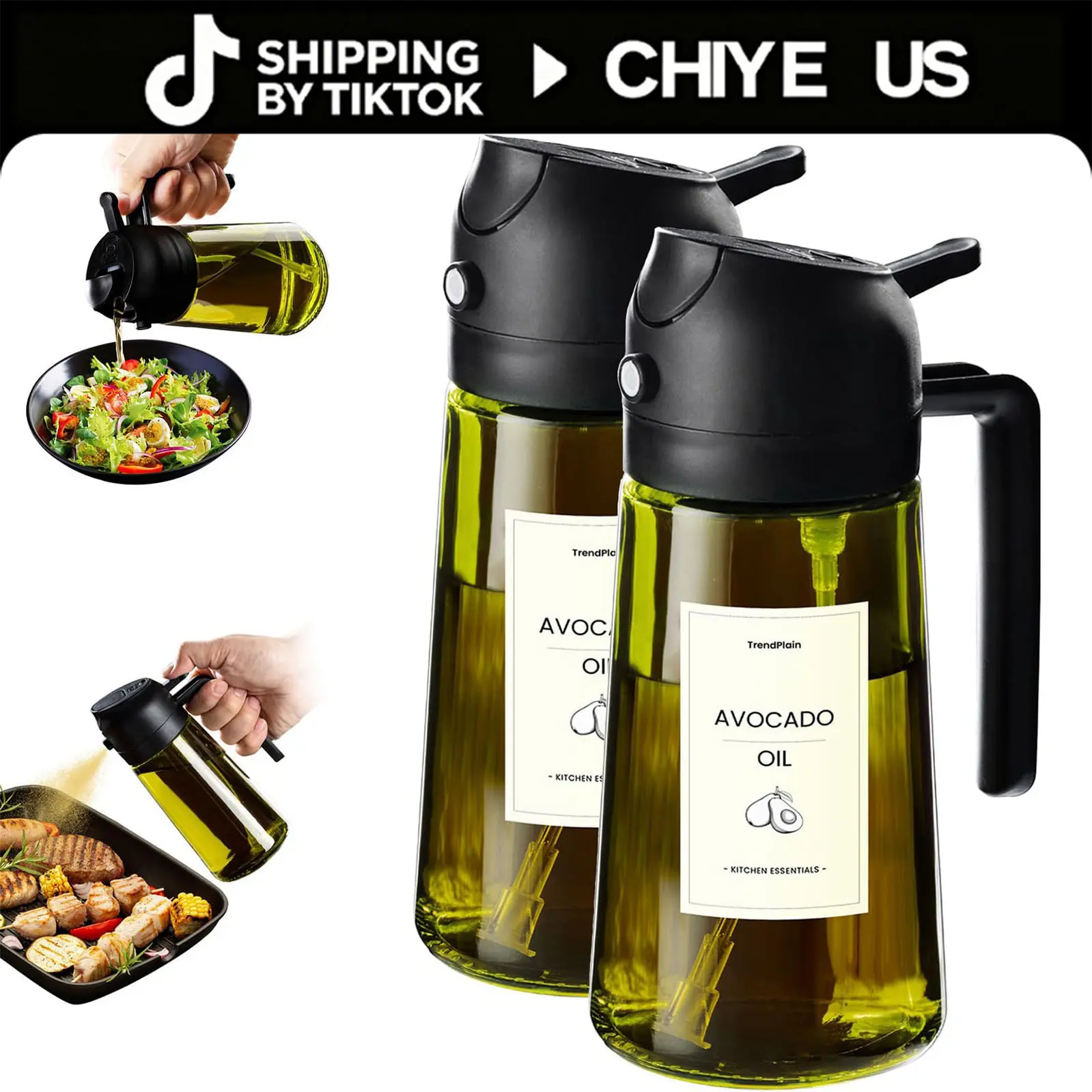 16oz/470ml Olive Oil Dispenser Bottle with Nozzle, Filter Built-In - Spray/Pour Kitchen Storage Bottles & Jars, Air Fryer Accessory w/Stickers Organiser, Dispenser Storage Bottles & Jars