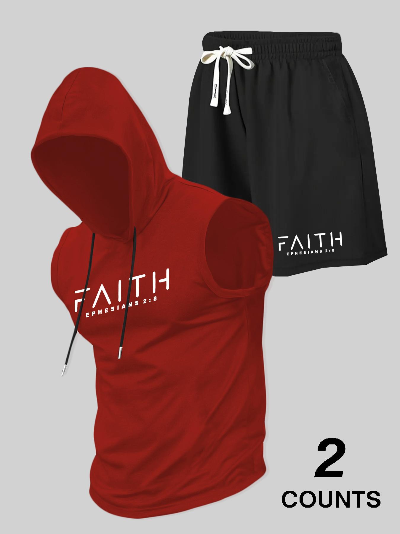 Two-Piece Set Men's Hooded Vest & Shorts, Regular Fit Sleeveless Top & Shorts, Casual Summer Outfits Clothes Set for Men