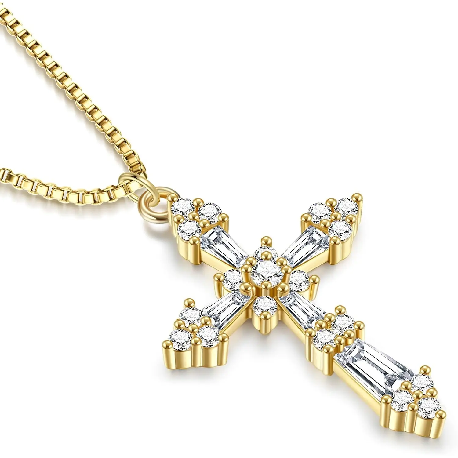 ORAZIO Women's Cross Necklace, 14K Plated Gold Cross Chain, Gold Necklace for Women, Silver/Gold Chain for Ladies, Gold Cross Pendant Necklace for Women, Silver/Gold Fashion Jewelry Gifts for Her