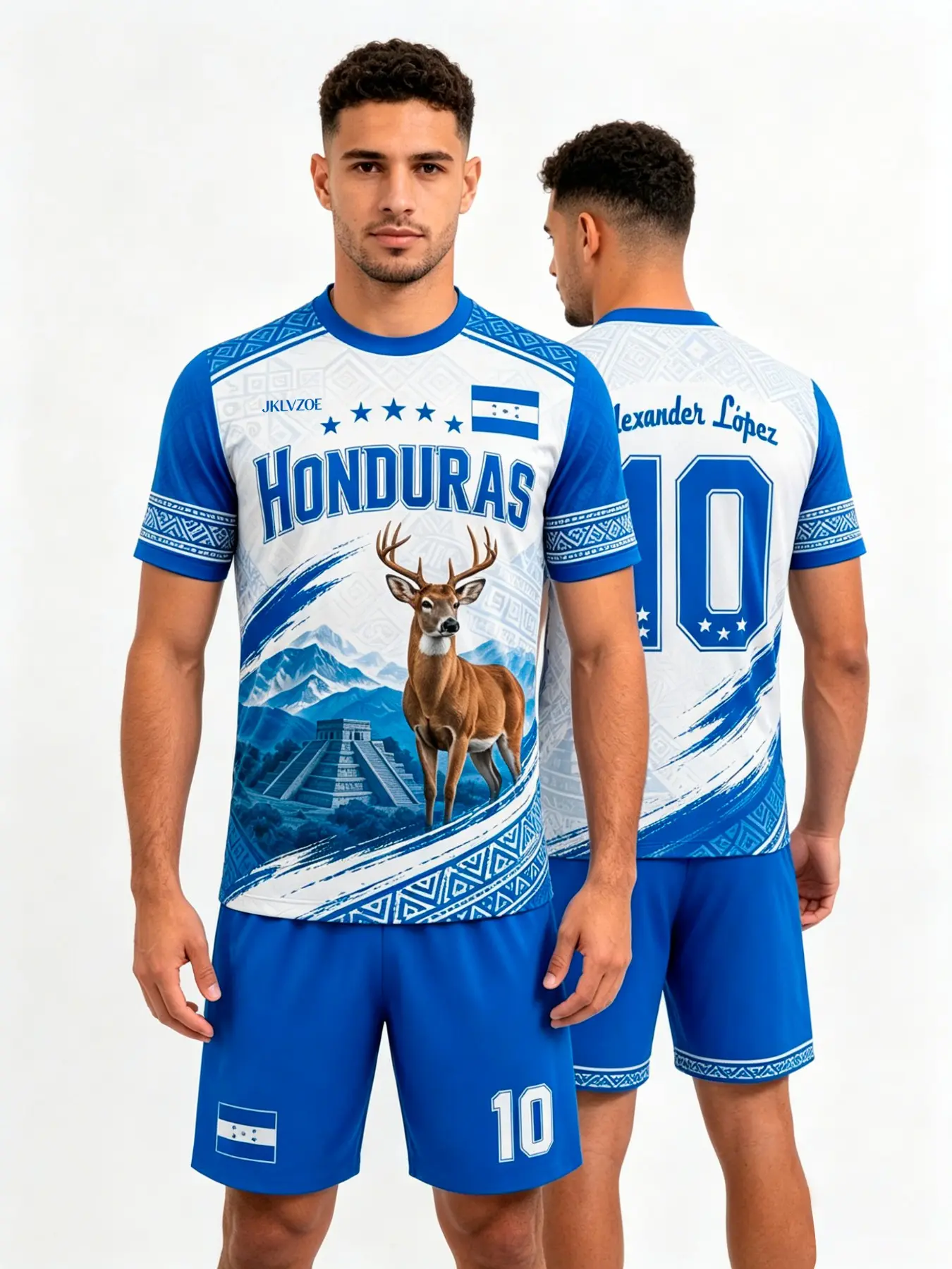 JKLVZOE Honduras Football T-Shirt Set, Short Sleeve T-Shirt and Shorts, Quick-Dry Breathable Fabric, Sportswear Outfit, Ideal for Home Leisure and Outdoor Sports