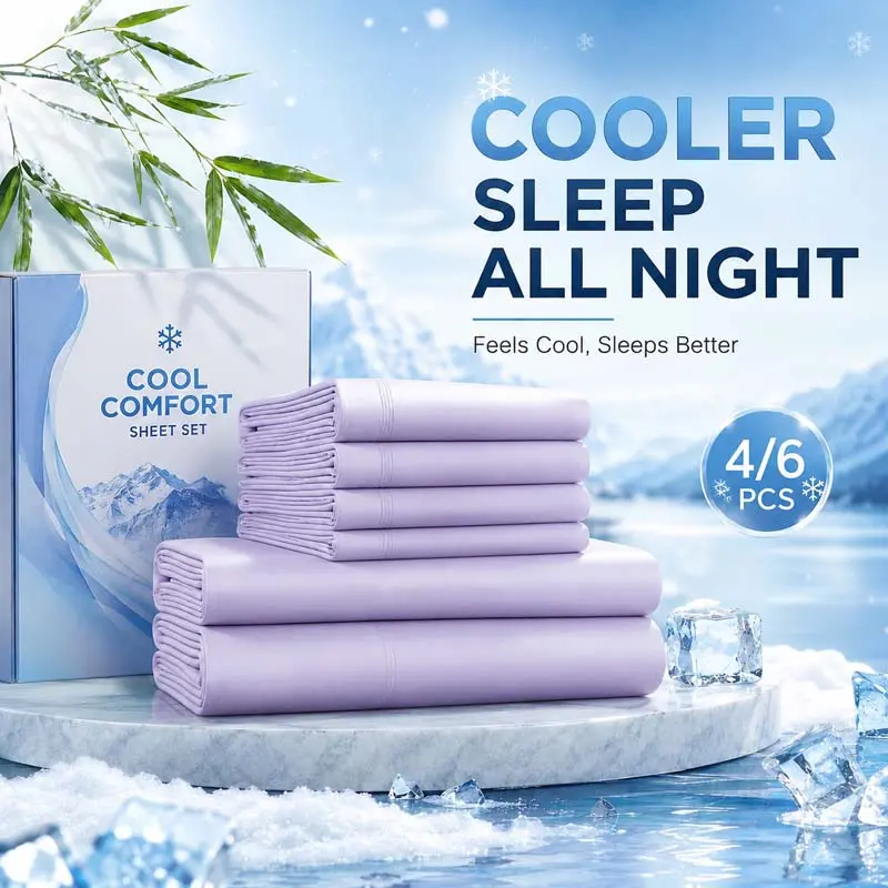 OS OMYSTYLE  4/6 Pcs Bamboo Cooling Bed Sheet Set for Kids, Breathable Ultra Soft Bedding with 16 Inch Deep Pocket Fitted Sheet, Flat Sheet，Pillowcases, Moisture-Wicking Smooth-Touch Machine-Washable Sheets for Hot Sleepers & Children’s Bedroom Decor