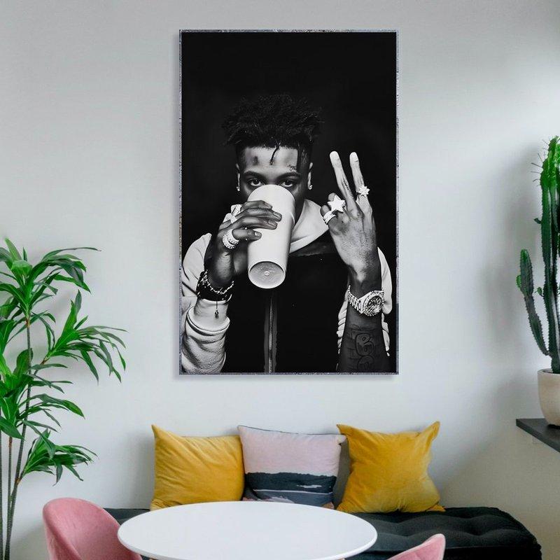 Modern Hip-Hop Canvas Wall Art, 12x18 Black White Frameless Street Style Music Poster for Home Bedroom Living Room Office Decor