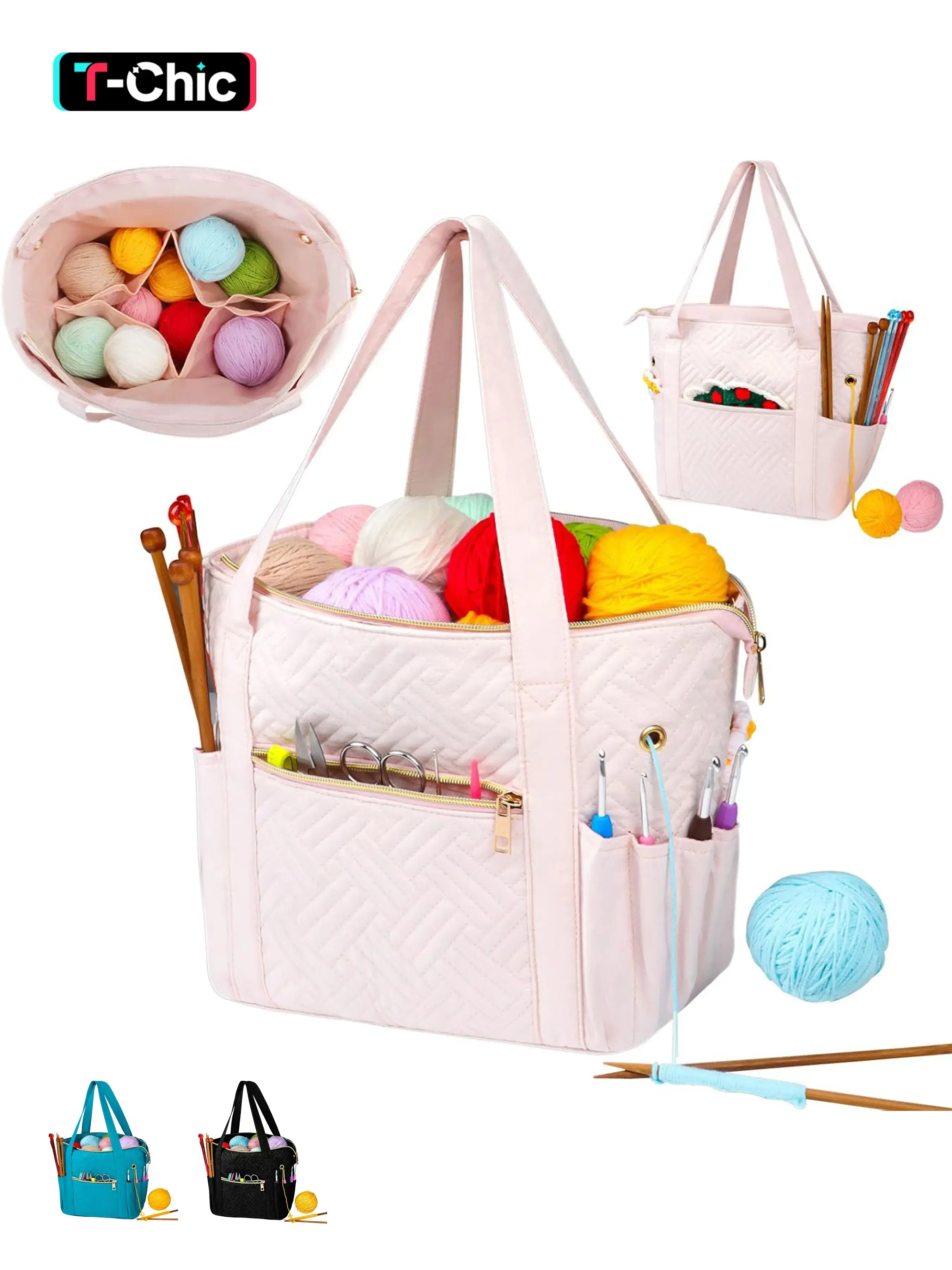 Crochet Bag Organizer, Portable Travel Case for Dk Weight Yarn Balls, Crochet Hooks & Knitting Needles Holder, Bag Accessories