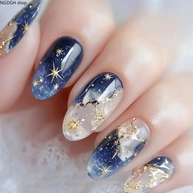 prom nails for navy blue dress