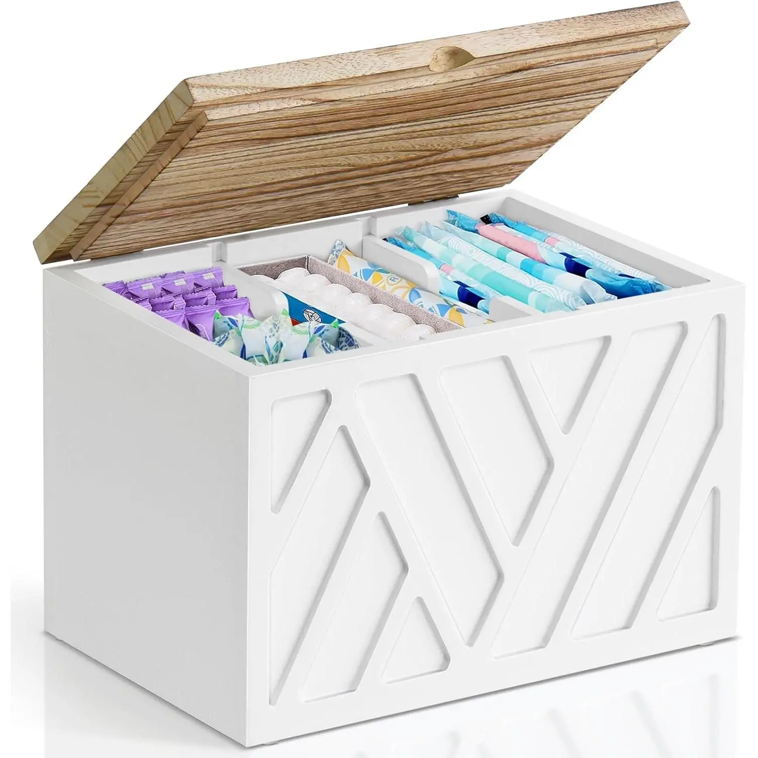 Jorkol Tampon Holder for Bathroom Decor, Feminine Product Organizer with Lid, Shark Week Tampon Storage, Wood Pad and Tampon Organizer for Toilet Organizer, Bathroom Accessories Box for Girl Stuff
