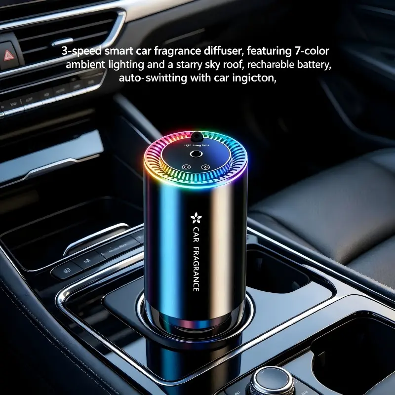 Car Diffuser with Ambient Light, Rechargeable Cup-Style Car Fragrance, Smart Perfume Machine for Car Office Bedroom, Odor Removal, Car Scent Diffuser