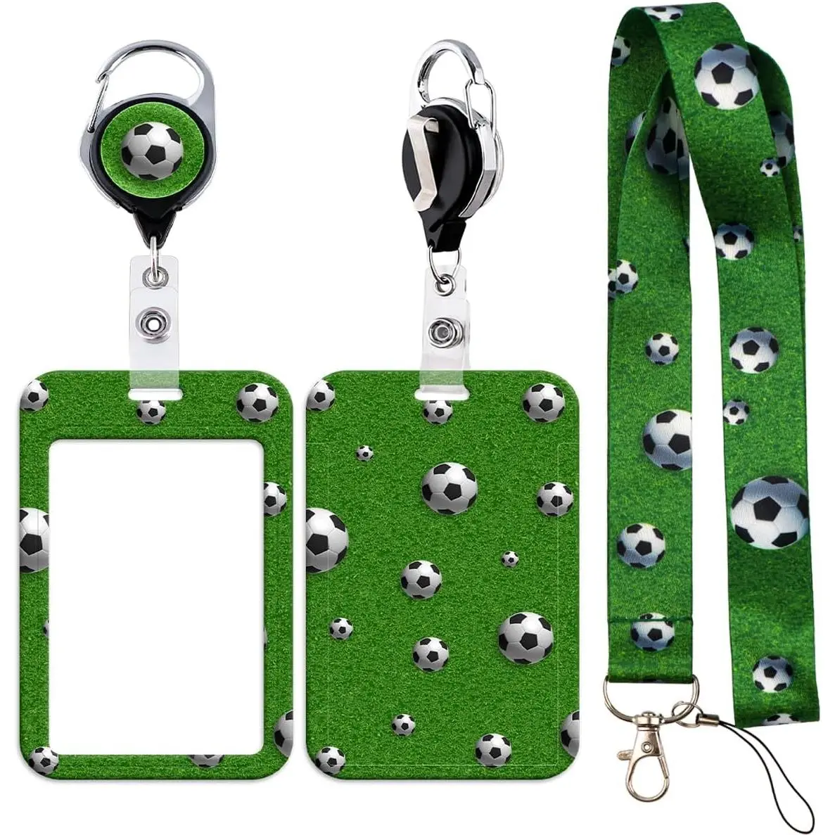 Soccer Lanyard for Id Badge Holder, Retractable Clip Reel for Name Tag, Lanyards with  for  Teacher Student