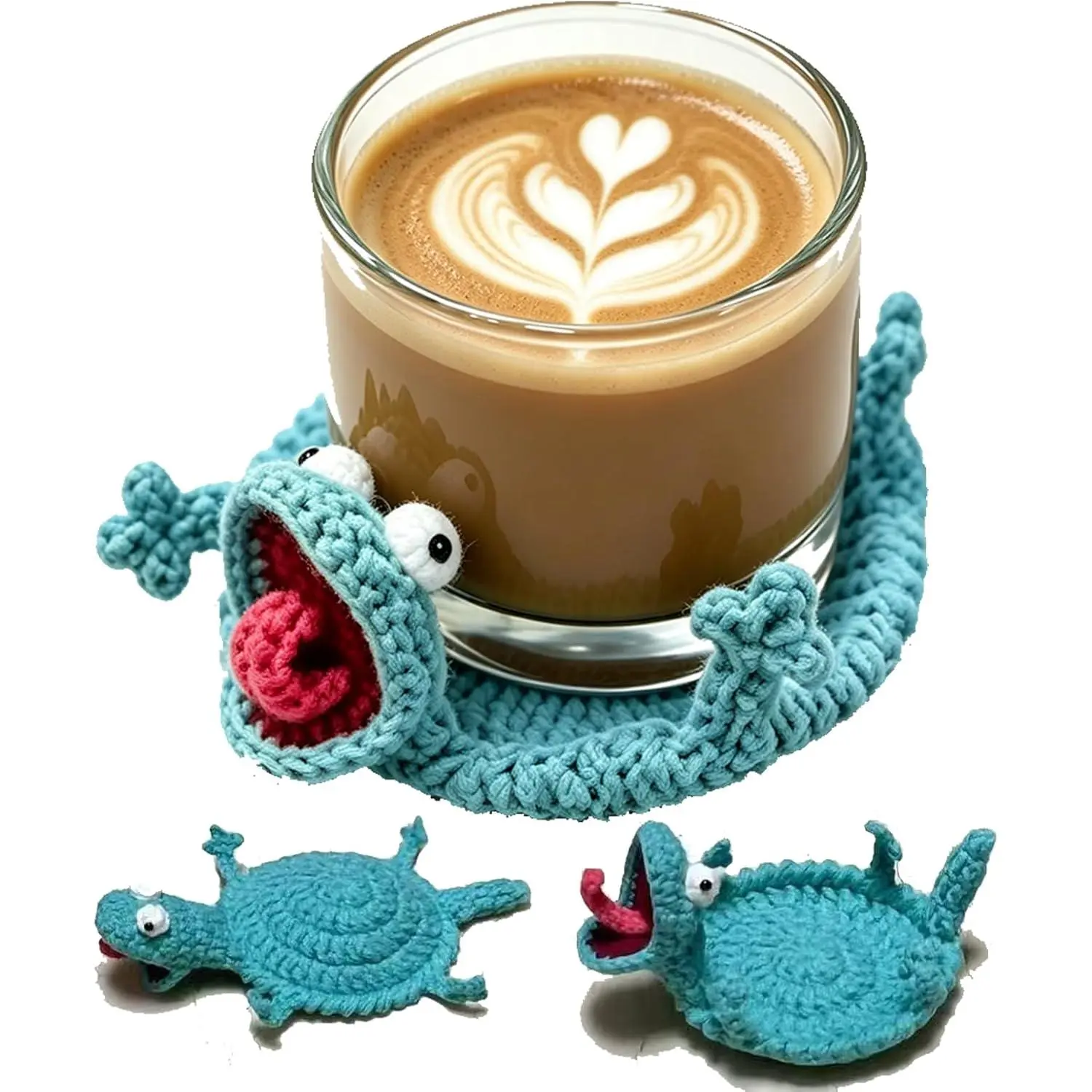 Funny Crochet Lizard Coaster, Cute 3D DIY Handmade Funny Animal Cup Mats, Hand‑Crocheted Table Protection for Desk Decor, Gift for Coffee & Animal Lovers (#B)