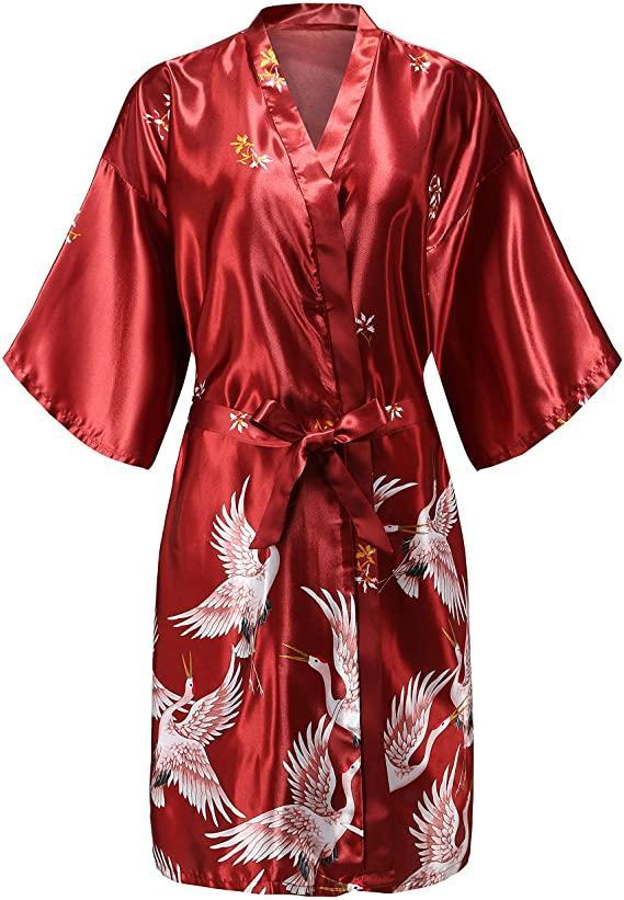 Silk Satin Wedding Bride Bridesmaid Robe Floral Bathrobe Short Kimono Robe Night Robe Bath Robe Fashion Dressing Gown For Women
