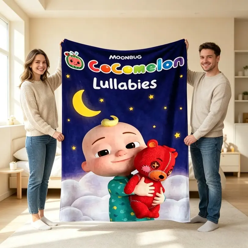 Soft Funny Throw Blanket Cocomelon Cartoon Pattern Flannel Blanket for Sofa Bedroom Camping Super Soft and Comfortable Plush Baby Blanket Kids Gift