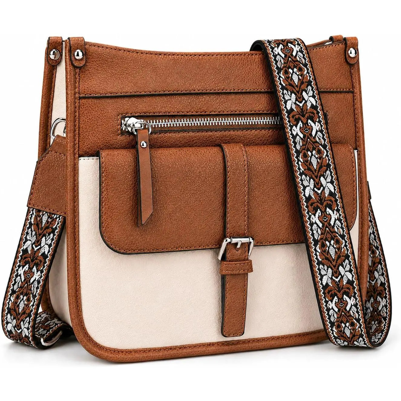 Crossbody Bags for Women,6 Pockets Vagan Leather  Bag for Daily Use | Boho Guitar Strap,  Bag, Travel Use