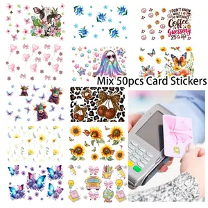 Mix 50 Sheets Credit Card Skin Stickers Wide Variety of Styles Decal Cover Set for Transportation Key, Gift Idea