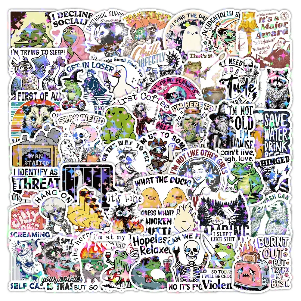 50pcs Laptop Decals with Sarcastic, Fun, and Humorous Text Graffiti Stickers, DIY Suitable for Bicycle Stickers and Decals, Perfect for Gifts, Rewards, and Holiday Presents