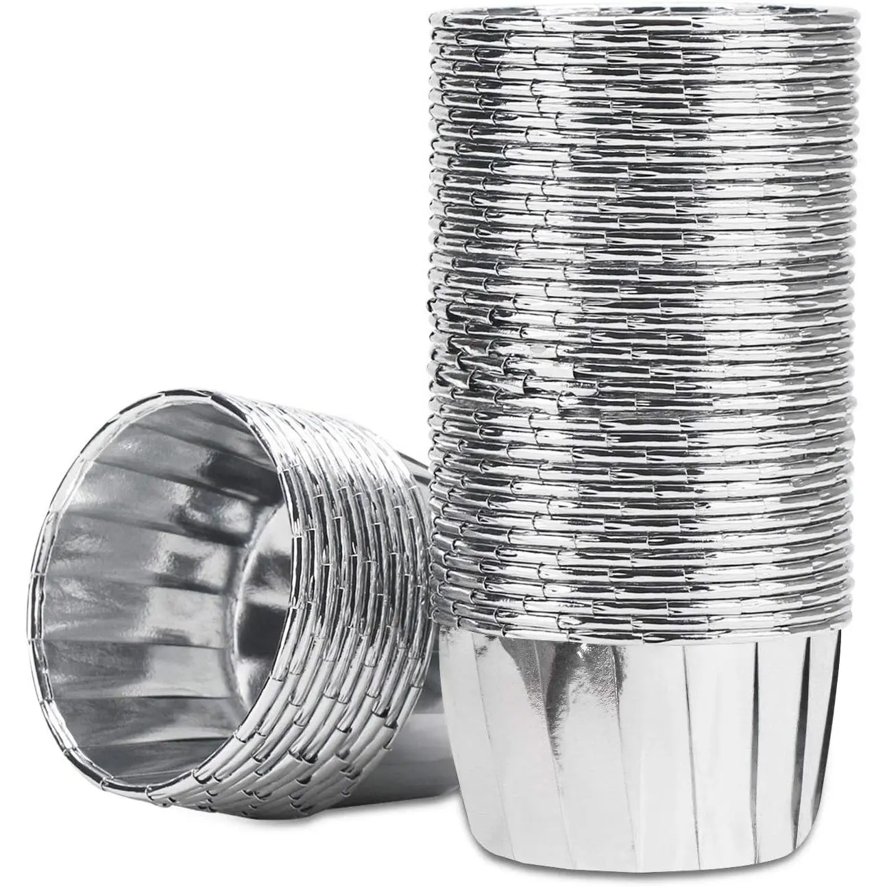 EUSOAR Aluminum Foil Silver Cupcake Liners, 50Pcs Disposable Muffin Liners, Baking Cups, Aluminum Cupcake Tip Pan Ramekin Holders, Little Pudding Cups