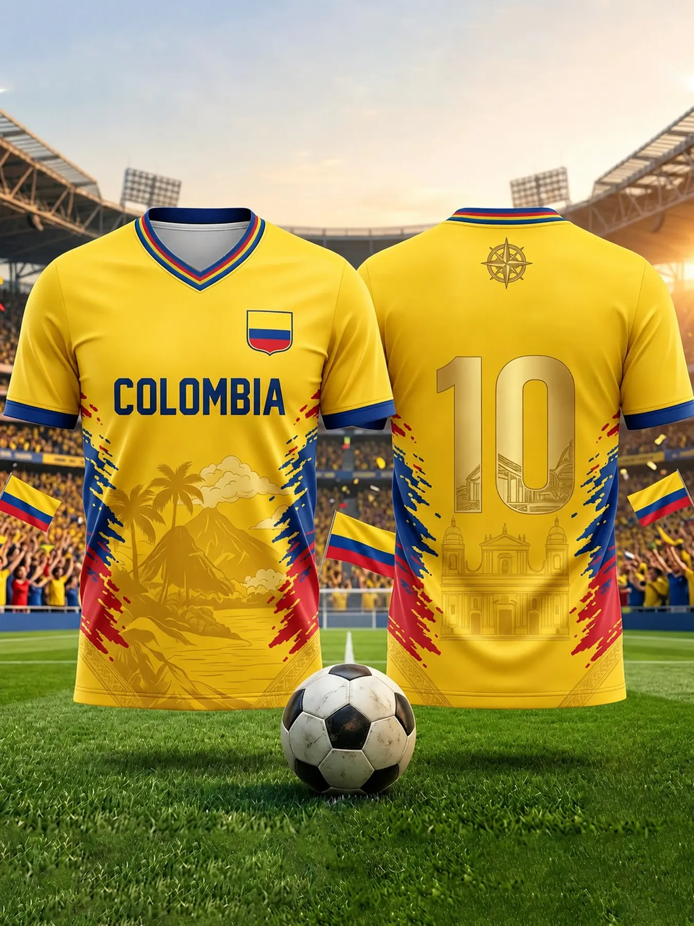 Colombia Match Training Gear, Colombia Fan Gift, Slim Fit Sporty V-Neck T-Shirt, Breathable Lightweight Comfortable Workout Top