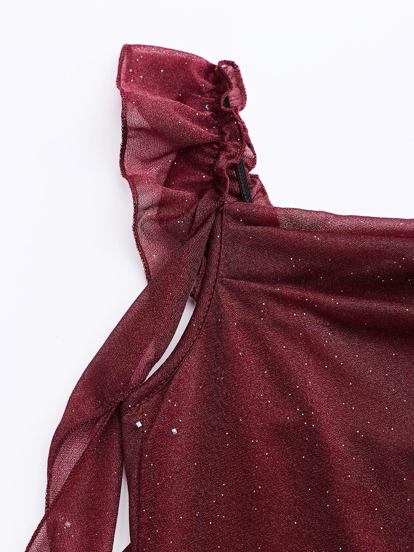 prom dresses，Valentine's Day Women's Formal Solid Glitter Ruffle Trim Dress, Elegant Sleeveless Dress for Party Club Dating Wear, Ladies Clothes for All Seasons