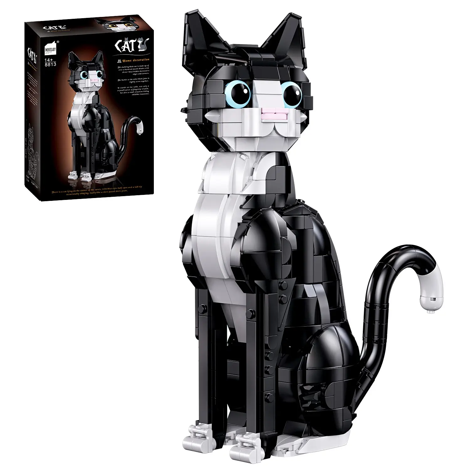 725PCS Black White Tuxedo Cat Building Blocks Set Assembly Animal Pet Cat Model Bricks Toys Creative Decor Ornament Gifts For Christmas Halloween Birthday Interlocking Building Block