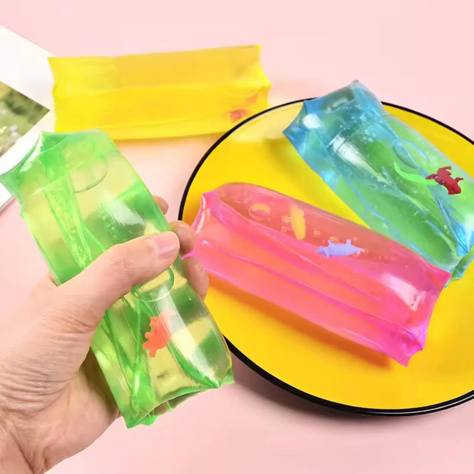 Colorful Random One Smooth Slippery Wiggly Stress Relief Toy with Confetti and Sea Creatures for Kids and Adults Fun Gifts