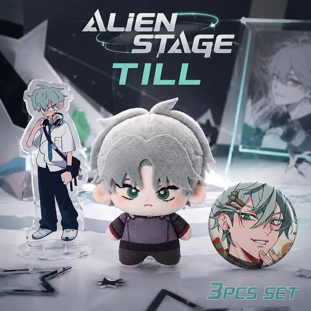 3-Piece Alien Stage Plush Set, 10cm Cute Anime Stuffed Toys, Includes Plushie, Badge, Stand, Soft Touch, Birthday Gift, Bedroom Decor, Soft Cuddly Gift