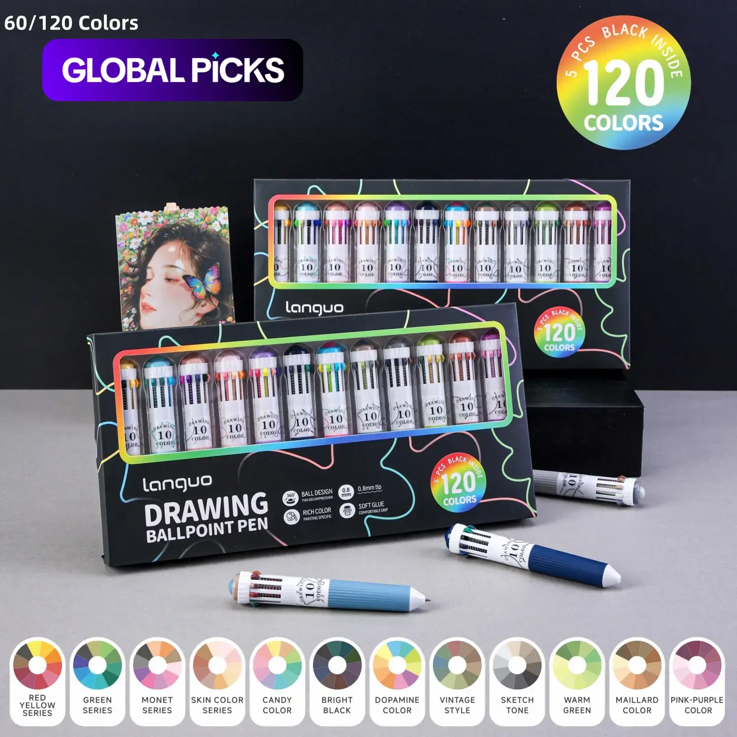 60/120‑Color Multicolor Pens, 6/12‑Pack 10‑in‑1 Multicolor Smooth Writing Ballpoint Pen Set with 0.8 mm Retractable Tips, Rainbow Pens for Drawing and Writing, Aesthetic Pens, School and Office Art Supplies #GLOBAL PICKS