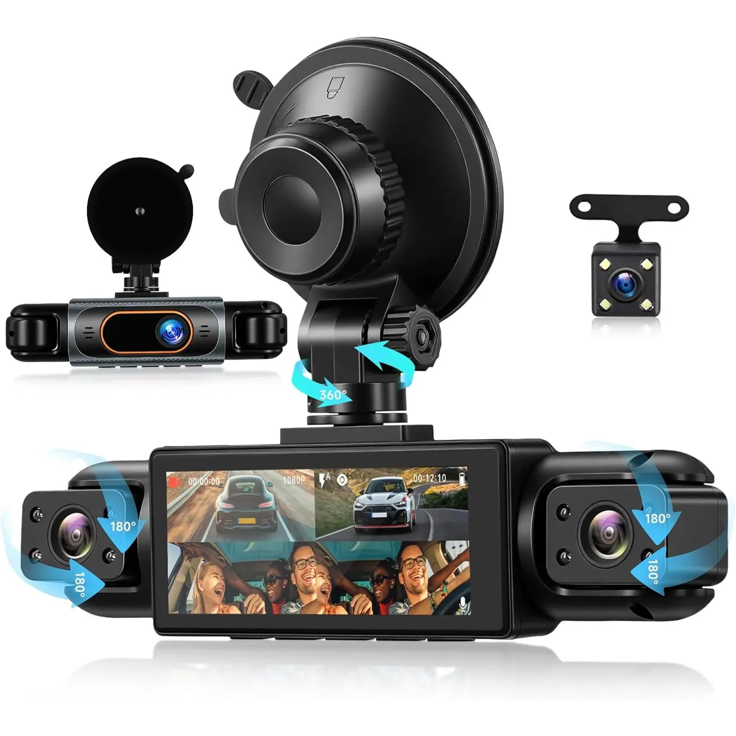 4-Channel 360° Dash Cam with Front, Rear, Inside & Left-Right Coverage, 3.16 Inch FHD 1080P IPS Dashcam, Car Gadgets with Loop Recording, 24/7 Parking Mode Monitor & Reverse View, Dashcam For Cars, Car Mounted Dashcam
