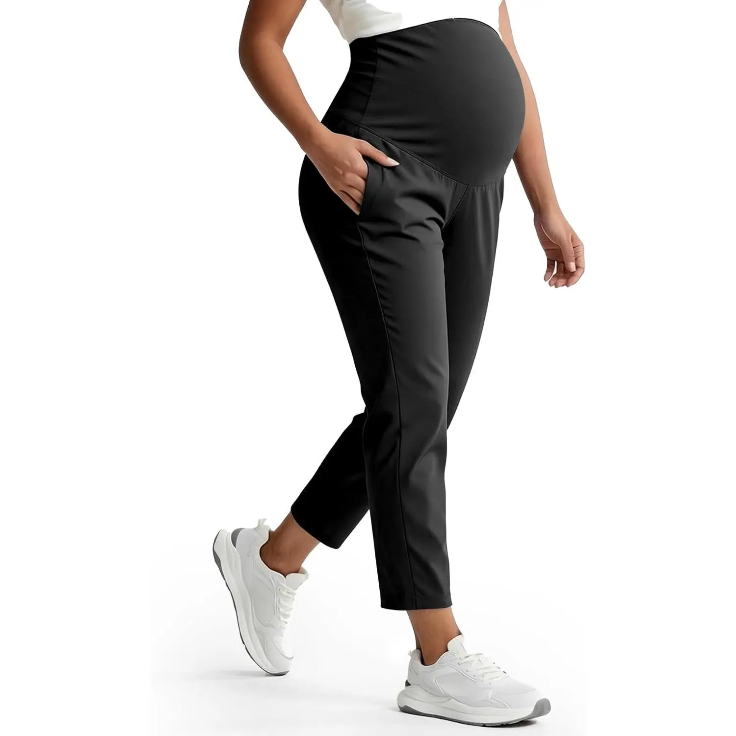 Women's Maternity Jogger Over The Belly Stretchy Pregnancy Pants with Pockets Workout Pants for All Trimesters