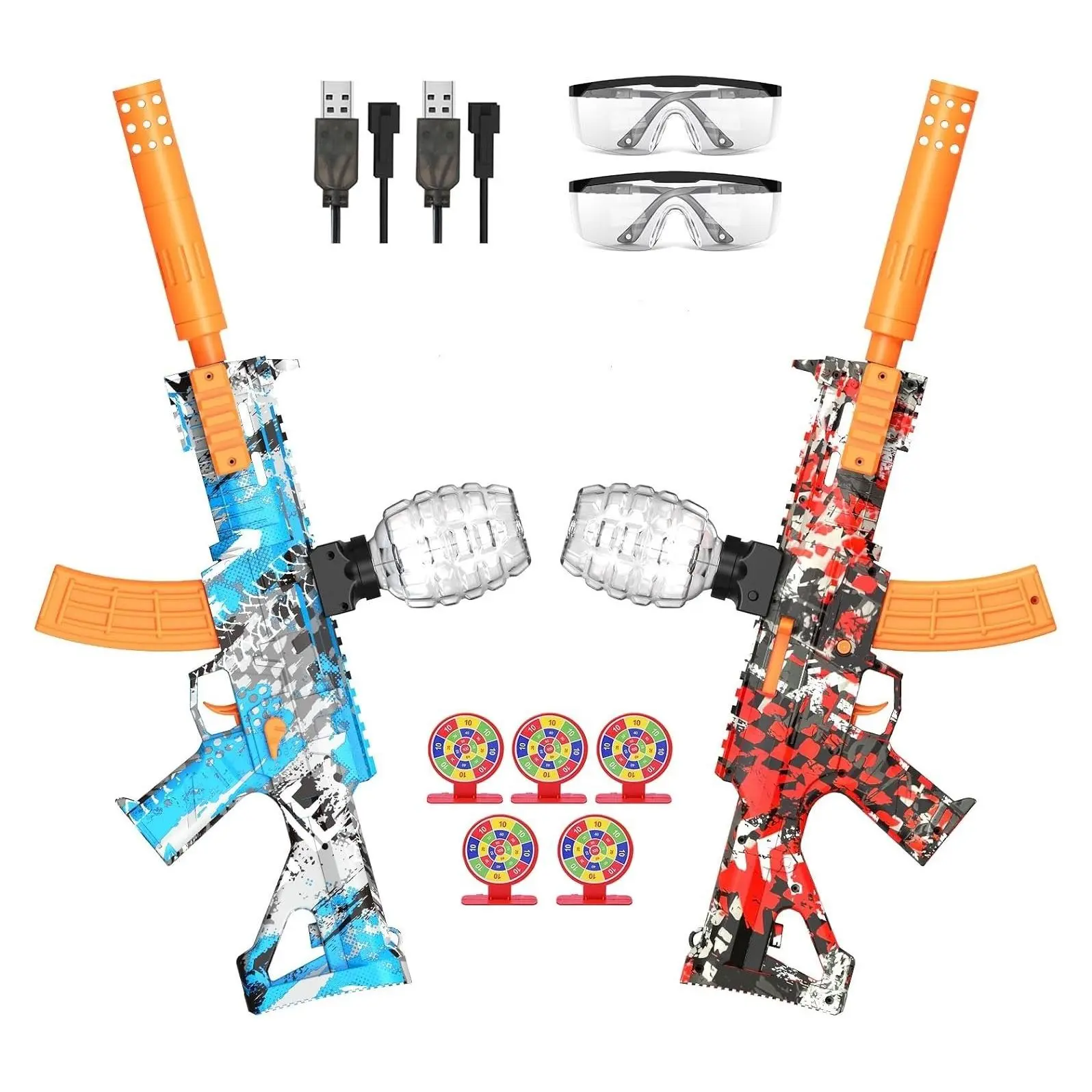 2 Pack Full Auto Splatter Blasters, 50,000+, 10 Rounds Per Second, 600 Hopper, Outdoor Team Game Toy Kits, 2 Rechargeable Batteries, Ages 12+Gift