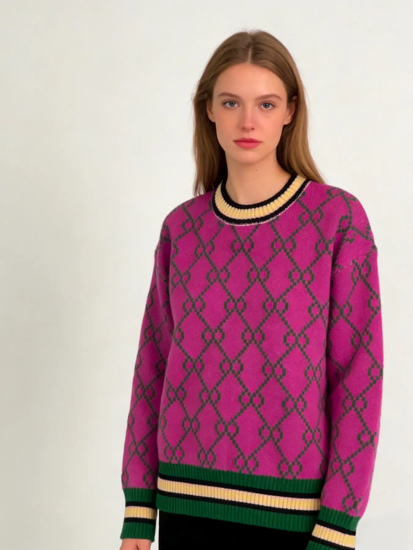 Autumn Winter New Round Neck Long Sleeve Sweater, Unique Design Loose Soft Comfortable Slimming Knit Top, Elegant Chic Colorblock Casual Fashion