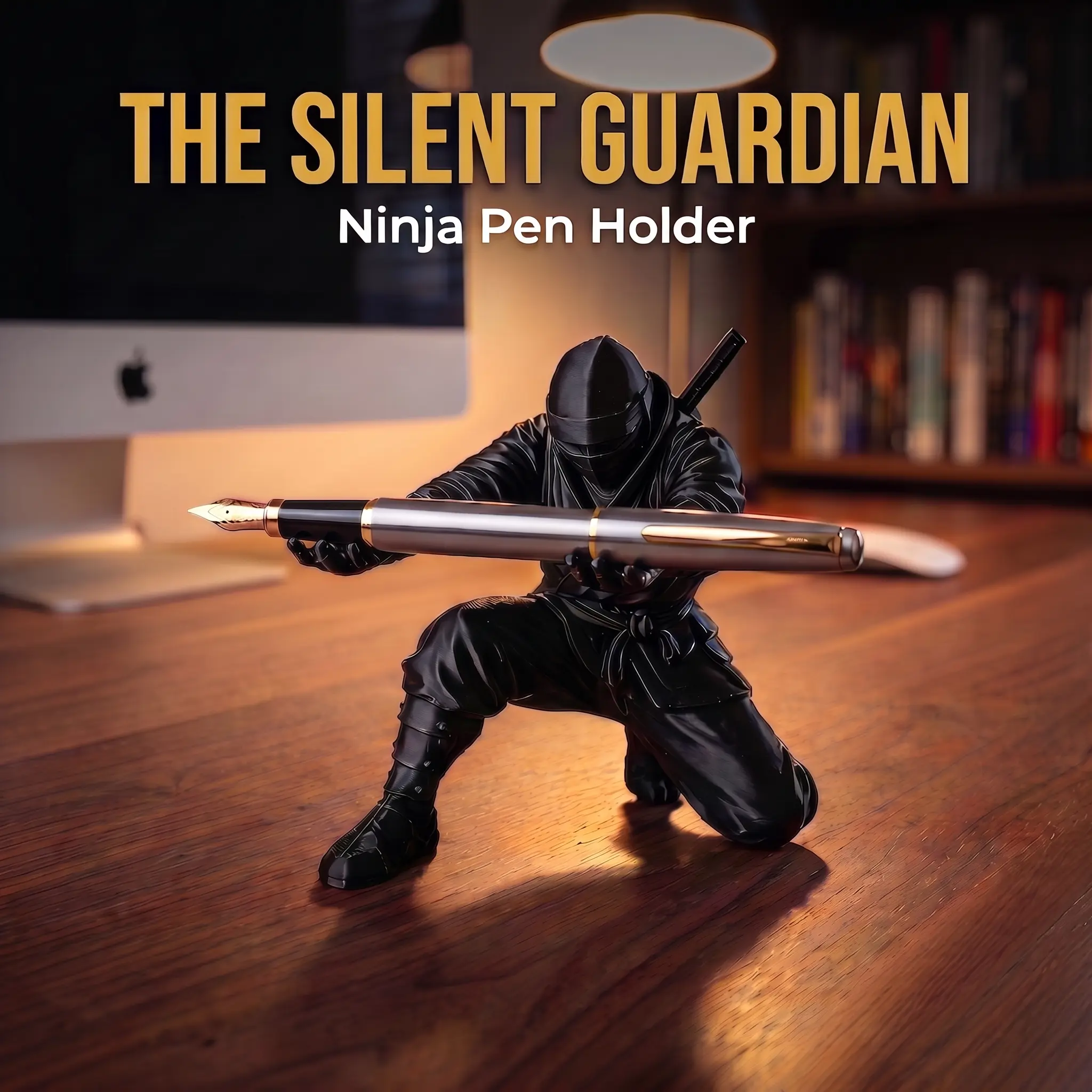Ninja Pen Holder for Desk, Black Ninja Decor Pen Stand Pencil Holder, Desk Accessories for Office Home Classroom, Ideal Gift for Boyfriend Husband Men-YY0